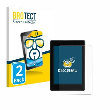 Parte frontale di una confezione del prodotto con il logo del marchio BROTECT. Accanto è raffigurato il dispositivo Amazon Kin