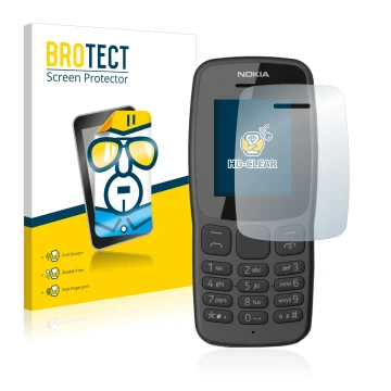 Parte frontale di una confezione del prodotto con il logo del marchio BROTECT. Accanto è raffigurato il dispositivo Nokia 106 