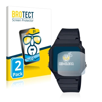 Parte frontale di una confezione del prodotto con il logo del marchio BROTECT. Accanto è raffigurato il dispositivo Casio Unis