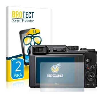 Parte frontale di una confezione del prodotto con il logo del marchio BROTECT. Accanto è raffigurato il dispositivo Nikon Cool