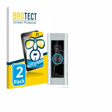 Parte frontale di una confezione del prodotto con il logo del marchio BROTECT. Accanto è raffigurato il dispositivo Ring Video