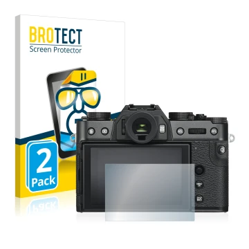 Parte frontale di una confezione del prodotto con il logo del marchio BROTECT. Accanto è raffigurato il dispositivo Fujifilm X