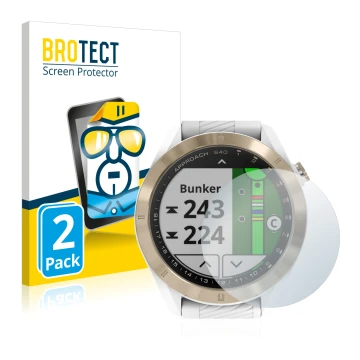 Parte frontale di una confezione del prodotto con il logo del marchio BROTECT. Accanto è raffigurato il dispositivo Garmin App
