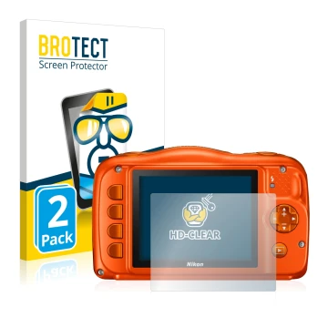 Parte frontale di una confezione del prodotto con il logo del marchio BROTECT. Accanto è raffigurato il dispositivo Nikon Cool
