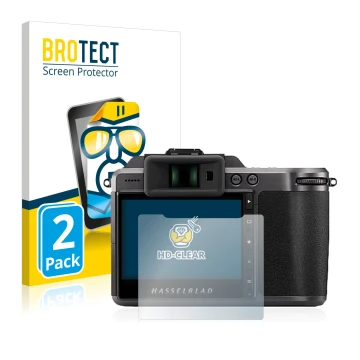 Parte frontale di una confezione del prodotto con il logo del marchio BROTECT. Accanto è raffigurato il dispositivo Hasselblad