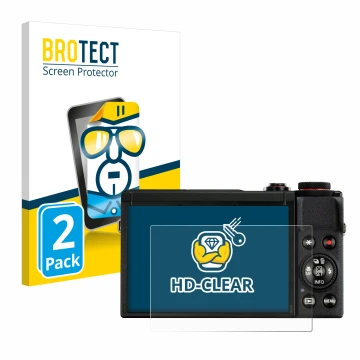 Parte frontale di una confezione del prodotto con il logo del marchio BROTECT. Accanto è raffigurato il dispositivo Canon Powe