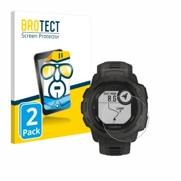 Parte frontale di una confezione del prodotto con il logo del marchio BROTECT. Accanto è raffigurato il dispositivo Garmin Ins