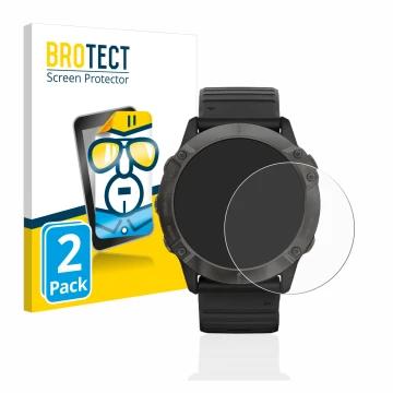 Parte frontale di una confezione del prodotto con il logo del marchio BROTECT. Accanto è raffigurato il dispositivo Garmin Fen
