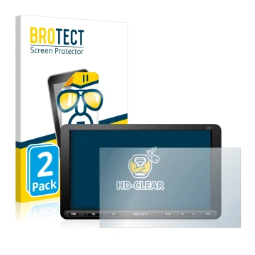 Parte frontale di una confezione del prodotto con il logo del marchio BROTECT. Accanto è raffigurato il dispositivo Sony XAV-A