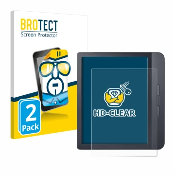 Parte frontale di una confezione del prodotto con il logo del marchio BROTECT. Accanto è raffigurato il dispositivo Kobo Libra