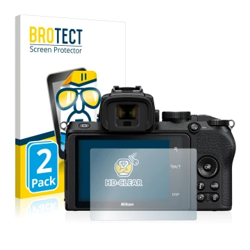 Parte frontale di una confezione del prodotto con il logo del marchio BROTECT. Accanto è raffigurato il dispositivo Nikon Z 50