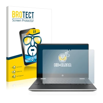 Parte frontale di una confezione del prodotto con il logo del marchio BROTECT. Accanto è raffigurato il dispositivo HP Pavilio