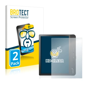 Parte frontale di una confezione del prodotto con il logo del marchio BROTECT. Accanto è raffigurato il dispositivo Tolino Epo