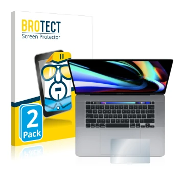 Parte frontale di una confezione del prodotto con il logo del marchio BROTECT. Accanto è raffigurato il dispositivo Apple MacB