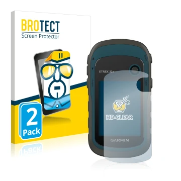 Parte frontale di una confezione del prodotto con il logo del marchio BROTECT. Accanto è raffigurato il dispositivo Garmin eTr