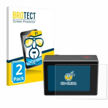 Parte frontale di una confezione del prodotto con il logo del marchio BROTECT. Accanto è raffigurato il dispositivo Akaso V50 