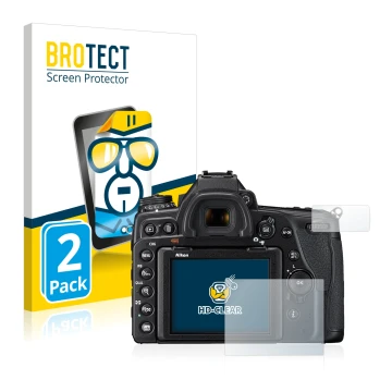 Parte frontale di una confezione del prodotto con il logo del marchio BROTECT. Accanto è raffigurato il dispositivo Nikon D780