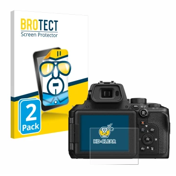 Parte frontale di una confezione del prodotto con il logo del marchio BROTECT. Accanto è raffigurato il dispositivo Nikon Cool