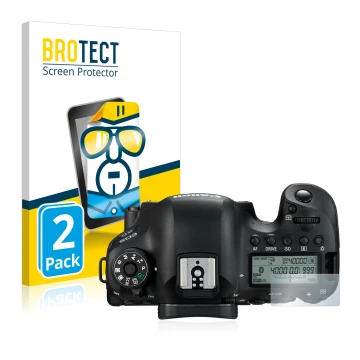 Parte frontale di una confezione del prodotto con il logo del marchio BROTECT. Accanto è raffigurato il dispositivo Canon EOS 
