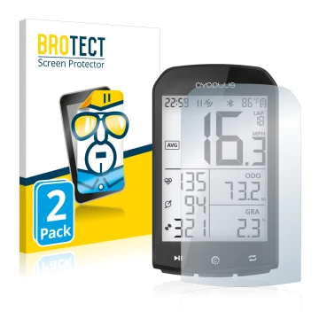 Parte frontale di una confezione del prodotto con il logo del marchio BROTECT. Accanto è raffigurato il dispositivo Cycplus M1