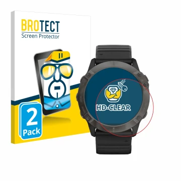 Parte frontale di una confezione del prodotto con il logo del marchio BROTECT. Accanto è raffigurato il dispositivo Garmin Fen