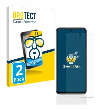 Parte frontale di una confezione del prodotto con il logo del marchio BROTECT. Accanto è raffigurato il dispositivo Xiaomi Red