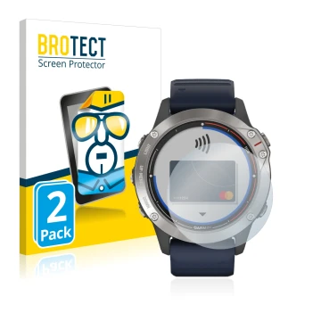 Parte frontale di una confezione del prodotto con il logo del marchio BROTECT. Accanto è raffigurato il dispositivo Garmin qua