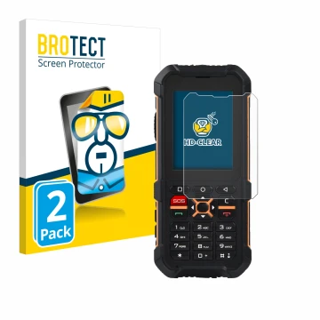 Parte frontale di una confezione del prodotto con il logo del marchio BROTECT. Accanto è raffigurato il dispositivo RugGear RG