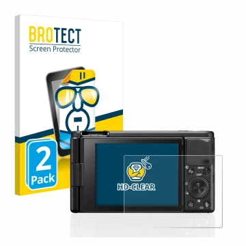Parte frontale di una confezione del prodotto con il logo del marchio BROTECT. Accanto è raffigurato il dispositivo Sony ZV-1 