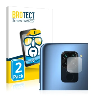Parte frontale di una confezione del prodotto con il logo del marchio BROTECT. Accanto è raffigurato il dispositivo Xiaomi Red