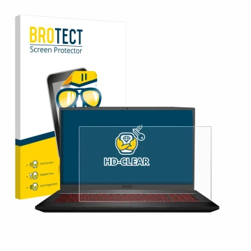 Parte frontale di una confezione del prodotto con il logo del marchio BROTECT. Accanto è raffigurato il dispositivo MSI GF75 1