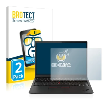 Parte frontale di una confezione del prodotto con il logo del marchio BROTECT. Accanto è raffigurato il dispositivo Lenovo Thi