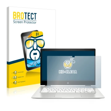 Parte frontale di una confezione del prodotto con il logo del marchio BROTECT. Accanto è raffigurato il dispositivo HP Chromeb