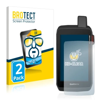 Parte frontale di una confezione del prodotto con il logo del marchio BROTECT. Accanto è raffigurato il dispositivo Garmin Mon