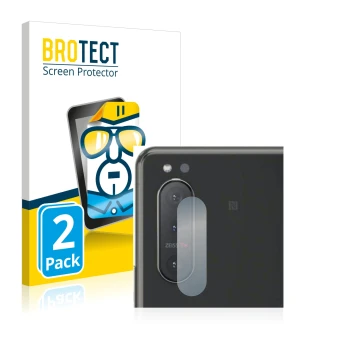 Parte frontale di una confezione del prodotto con il logo del marchio BROTECT. Accanto è raffigurato il dispositivo Sony Xperi