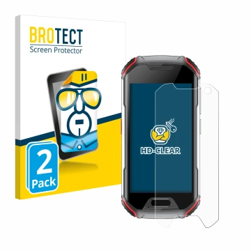 Parte frontale di una confezione del prodotto con il logo del marchio BROTECT. Accanto è raffigurato il dispositivo Unihertz A