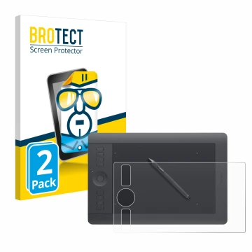Parte frontale di una confezione del prodotto con il logo del marchio BROTECT. Accanto è raffigurato il dispositivo Wacom Intu