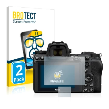 Parte frontale di una confezione del prodotto con il logo del marchio BROTECT. Accanto è raffigurato il dispositivo Nikon Z 7 