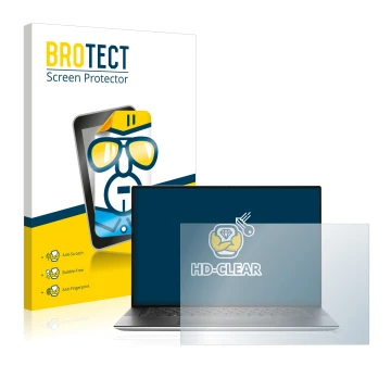Parte frontale di una confezione del prodotto con il logo del marchio BROTECT. Accanto è raffigurato il dispositivo Dell XPS 1