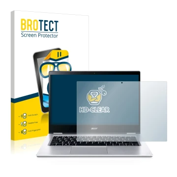 Parte frontale di una confezione del prodotto con il logo del marchio BROTECT. Accanto è raffigurato il dispositivo Acer Spin 