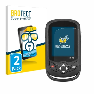 Parte frontale di una confezione del prodotto con il logo del marchio BROTECT. Accanto è raffigurato il dispositivo Hti HT A2 