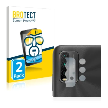 Parte frontale di una confezione del prodotto con il logo del marchio BROTECT. Accanto è raffigurato il dispositivo Xiaomi Red