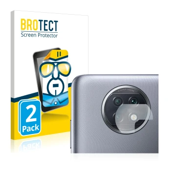 Parte frontale di una confezione del prodotto con il logo del marchio BROTECT. Accanto è raffigurato il dispositivo Xiaomi Red