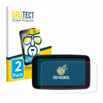 Parte frontale di una confezione del prodotto con il logo del marchio BROTECT. Accanto è raffigurato il dispositivo TomTom GO 