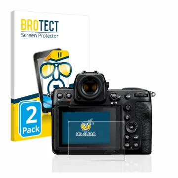 Parte frontale di una confezione del prodotto con il logo del marchio BROTECT. Accanto è raffigurato il dispositivo Nikon Z 8 
