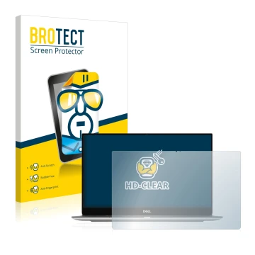 Parte frontale di una confezione del prodotto con il logo del marchio BROTECT. Accanto è raffigurato il dispositivo Dell XPS 1