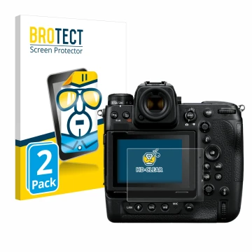 Parte frontale di una confezione del prodotto con il logo del marchio BROTECT. Accanto è raffigurato il dispositivo Nikon Z 9 