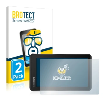 Parte frontale di una confezione del prodotto con il logo del marchio BROTECT. Accanto è raffigurato il dispositivo Garmin Tre