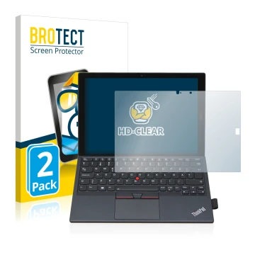 Parte frontale di una confezione del prodotto con il logo del marchio BROTECT. Accanto è raffigurato il dispositivo Lenovo Thi