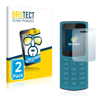 Parte frontale di una confezione del prodotto con il logo del marchio BROTECT. Accanto è raffigurato il dispositivo Nokia 105 
